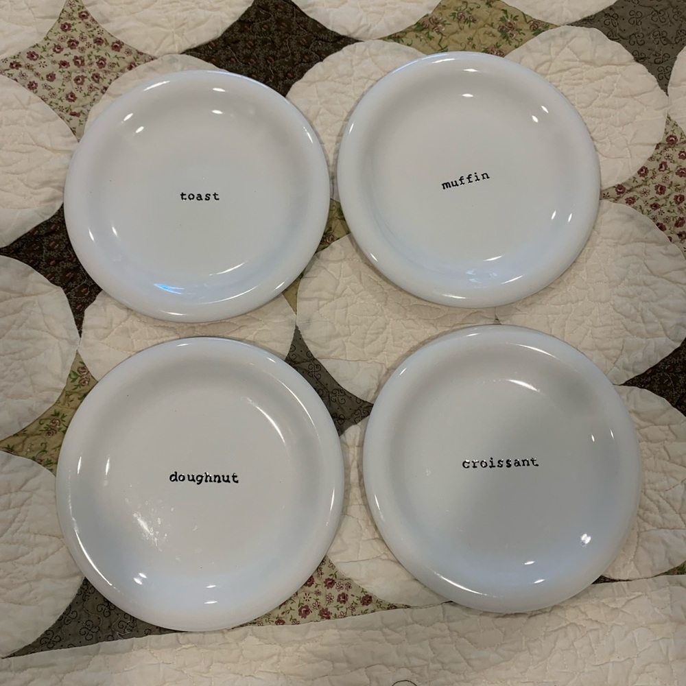 Pottery Barn White Ceramic Plate Set with Text